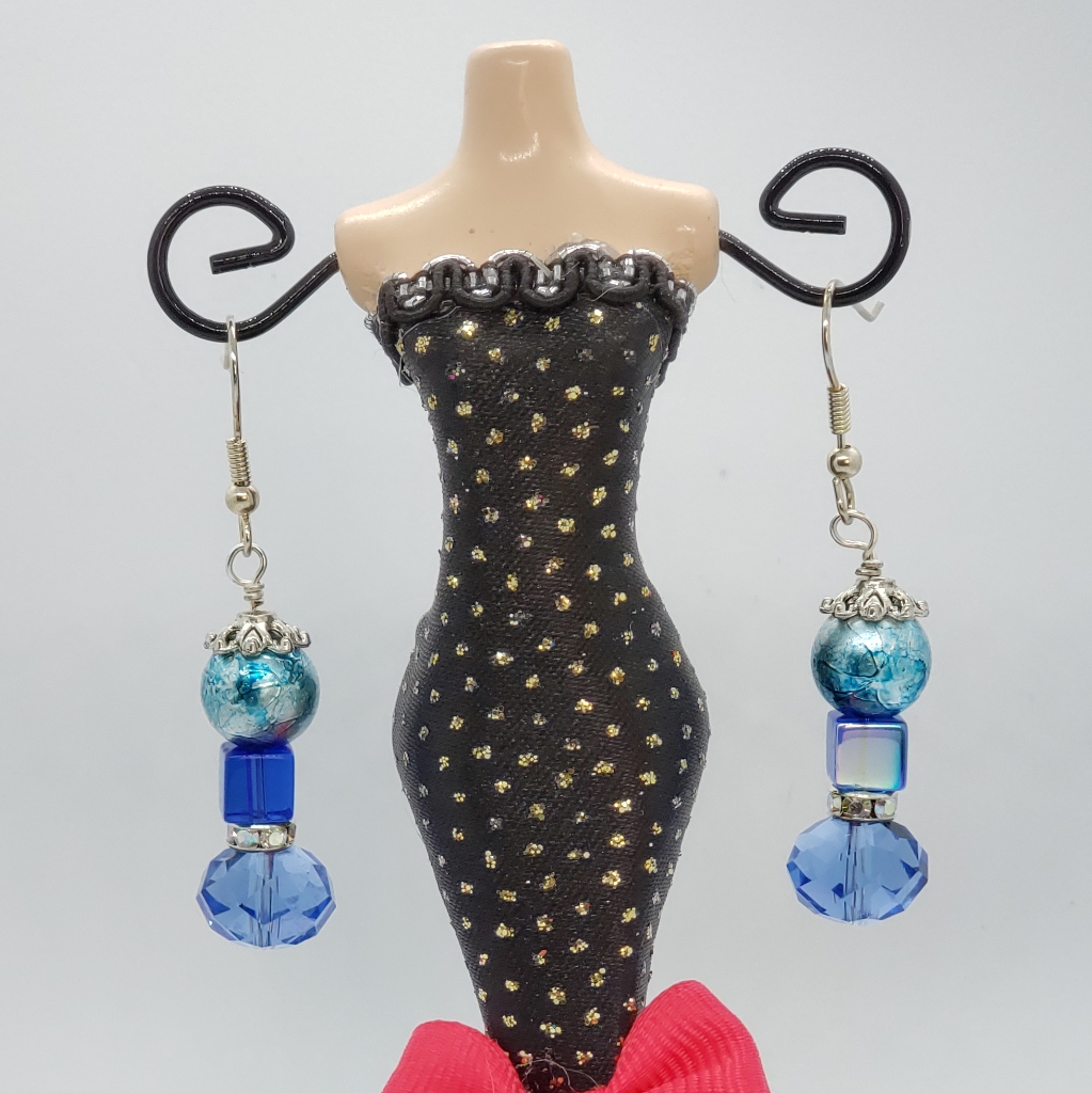 Blue Crystal And Acrylic Swirl Earrings